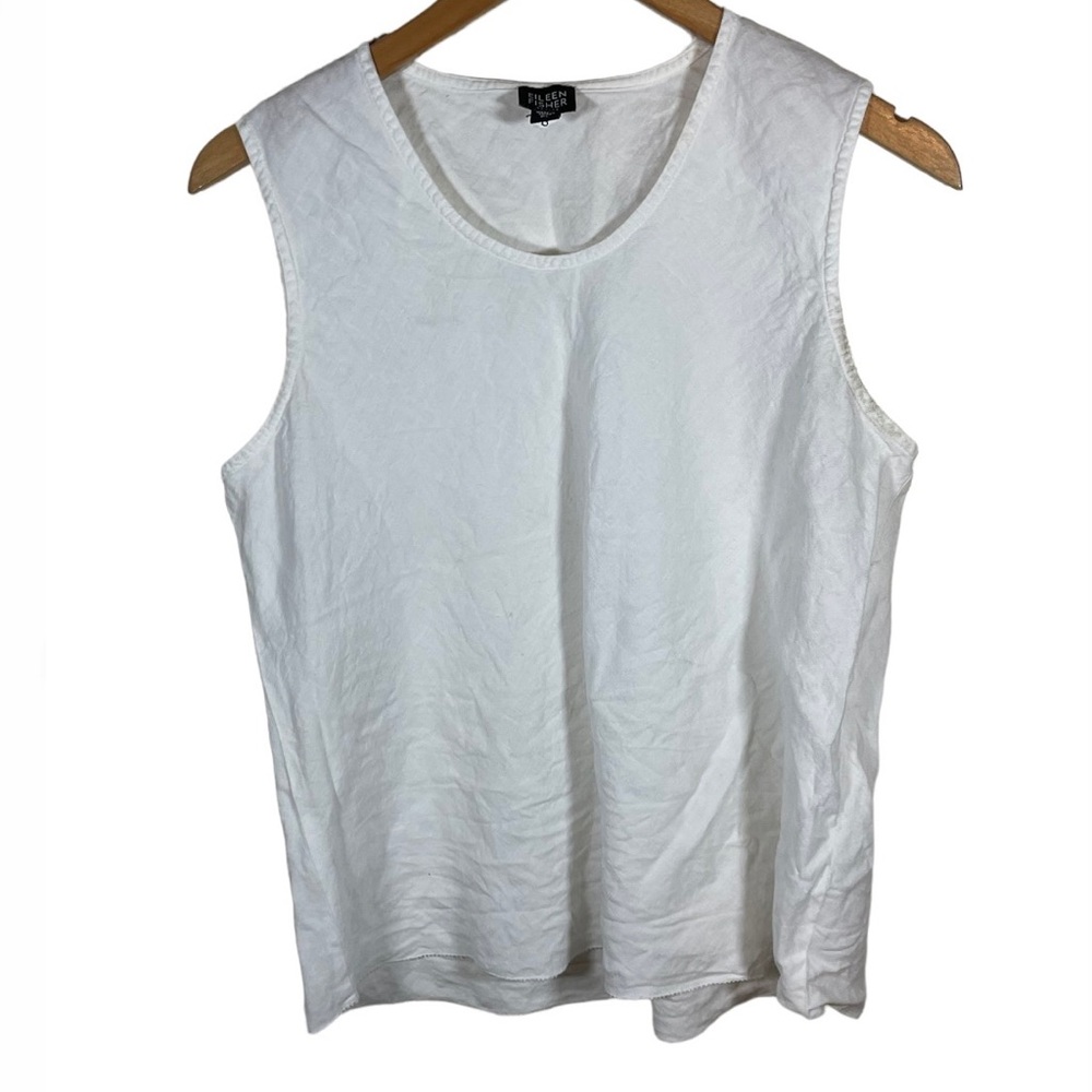 Eileen Fisher Solid White Linen Sleeveless Blouse/ Petite LG